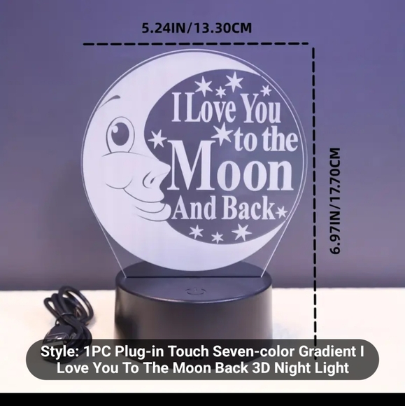 Touch sensitive 7 color love you to the moon and back 3D night light NIB - Picture 3 of 7